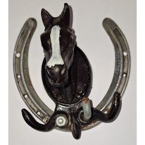 Victoria Coat Hook Horseshoe Horse Head Equestrian Metal rusty decor